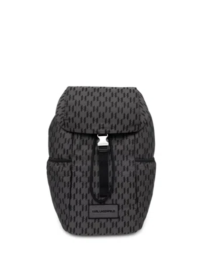 Karl Lagerfeld Monogram-jacquard Backpack In Grey