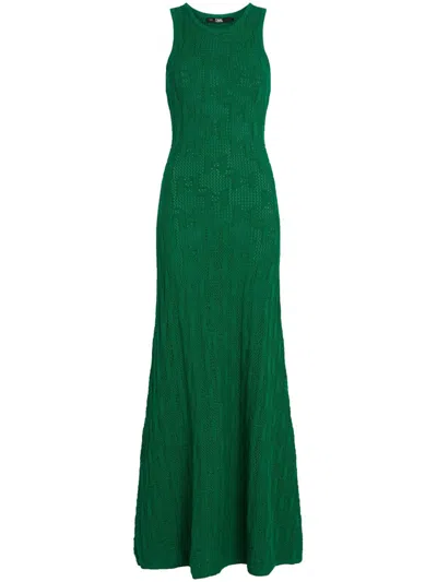 Karl Lagerfeld Monogram-jacquard Knitted Maxi Dress In Green