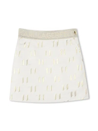 Karl Lagerfeld Kids' Monogram-jacquard Mini Skirt In White