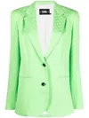 Karl Lagerfeld Monogram-jacquard Single-breasted Blazer In Green