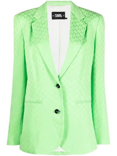 Karl Lagerfeld Monogram-jacquard Single-breasted Blazer In Green
