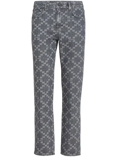 Karl Lagerfeld Monogram-jacquard Straight-leg Jeans In Black