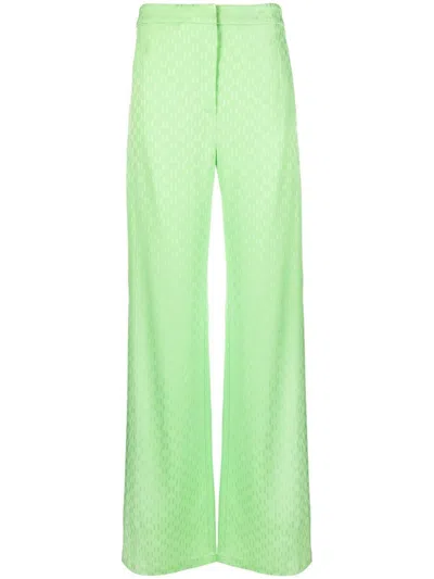 Karl Lagerfeld Monogram-jacquard Wide-leg Trousers In Green