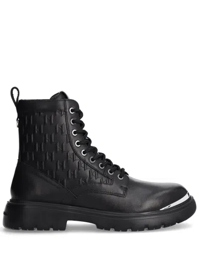 Karl Lagerfeld Monogram Leather Boots In Schwarz