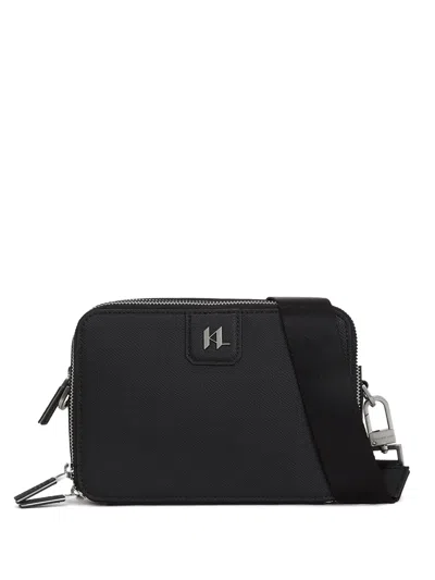Karl Lagerfeld Monogram Leather Camera Bag In Black