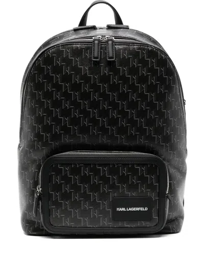 Karl Lagerfeld Monogram Logo Backpack In Black