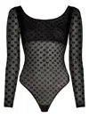 Karl Lagerfeld Kl Monogram Long-sleeved Mesh Bodysuit In Black
