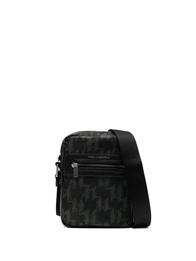 Karl Lagerfeld Monogram Messenger Bag In Black