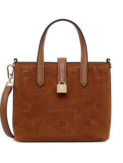 Karl Lagerfeld Monogram Padlock Tote Bag In Brown
