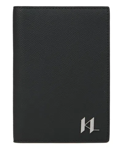 Karl Lagerfeld Monogram Passport Holder In Black