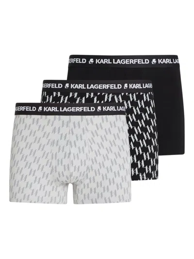 Karl Lagerfeld Monogram-pattern Boxers (pack Of Three) In White