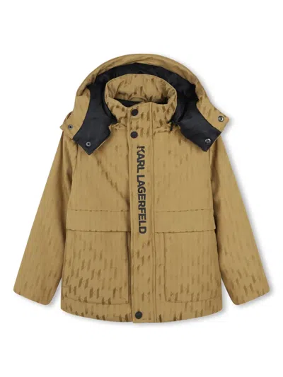 Karl Lagerfeld Kids' Monogram-pattern Jacquard Coat In Neutrals