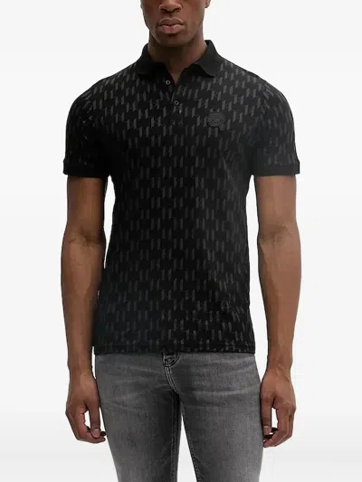 Karl Lagerfeld Monogram-pattern Polo Shirt In Black