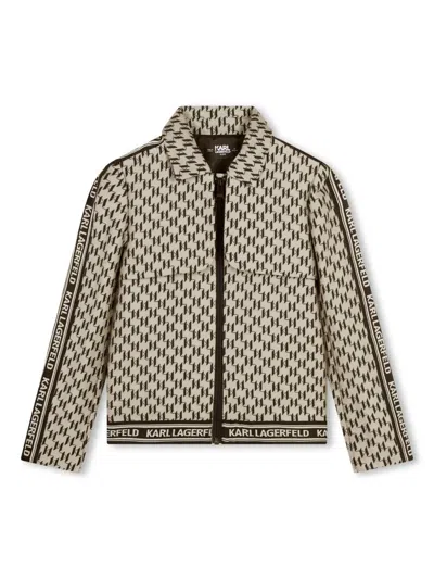 Karl Lagerfeld Kids' Monogram-pattern Zip-up Jacket In Neutrals
