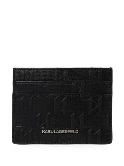 Karl Lagerfeld Monogram Perforated Card Holder In Black
