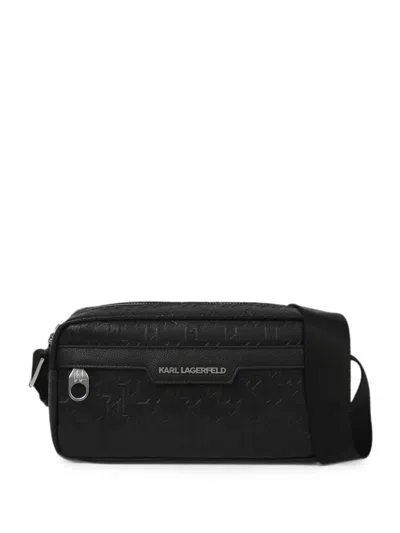 Karl Lagerfeld Perforierte T Monogram Umhängetasche In Black