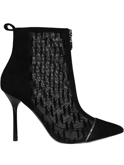 Karl Lagerfeld Monogram Pointed-toe Boots In Black