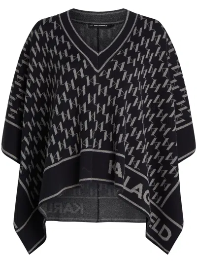 Karl Lagerfeld Monogram Print Cape In Black