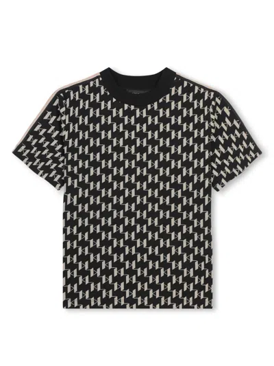 Karl Lagerfeld Kids' Monogram-print Cotton T-shirt In Black