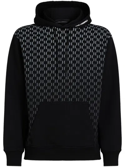 Karl Lagerfeld Monogram-print Drawstring Hoodie In Black