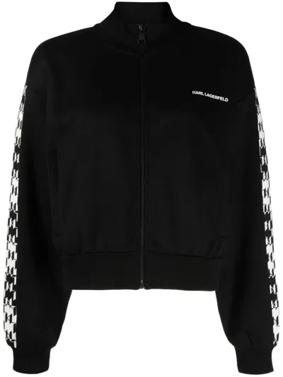 Karl Lagerfeld Monogram-print Zip-up Track Jacket In Black