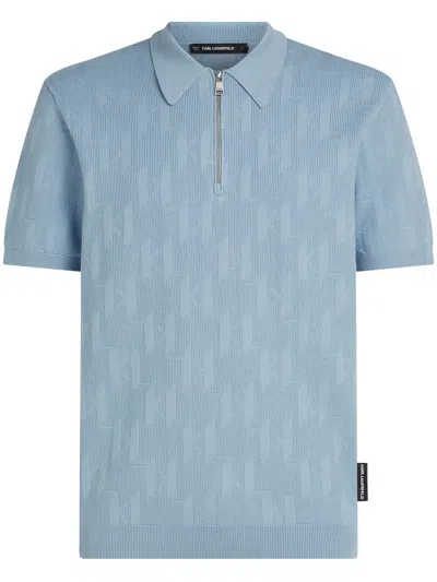Karl Lagerfeld Monogram Short-sleeve Polo Shirt In Blue