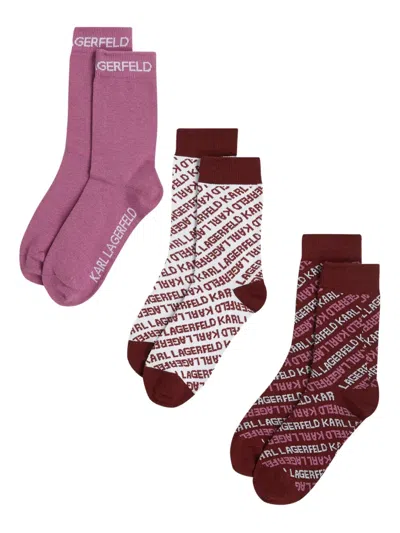Karl Lagerfeld Monogram Three-pack Socks In Red