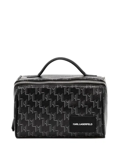 Karl Lagerfeld Monogram Top-handle Wash Bag In Black