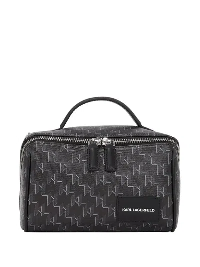 Karl Lagerfeld Monogram Top-handle Wash Bag In Black