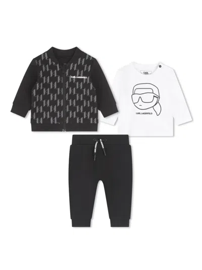 Karl Lagerfeld Babies' Organic Cotton Blend Sweatshirt Tracksuit Set In White