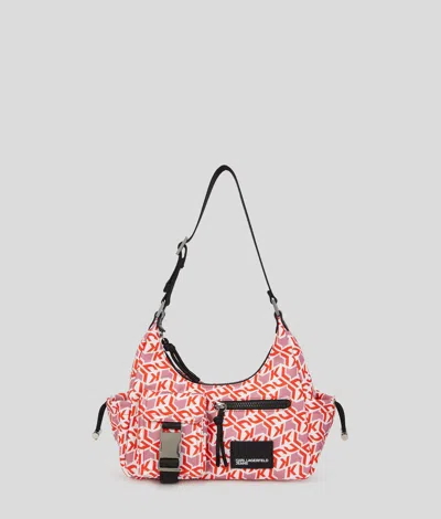 Karl Lagerfeld Monogram Utility Nylon Shoulder Bag In Red