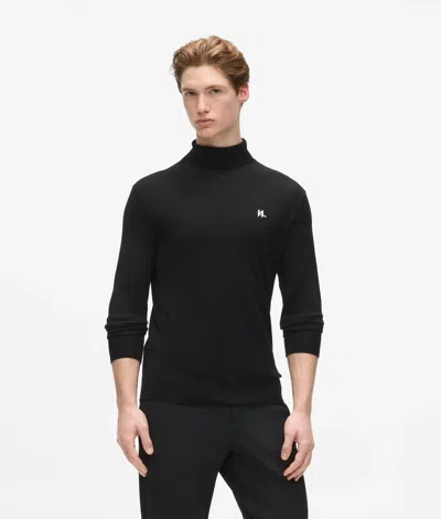 Karl Lagerfeld Monogram Wool Turtleneck Sweater In Black