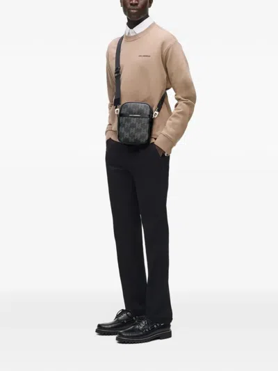 Karl Lagerfeld Monogram-canvas Crossbody Bag In Gray