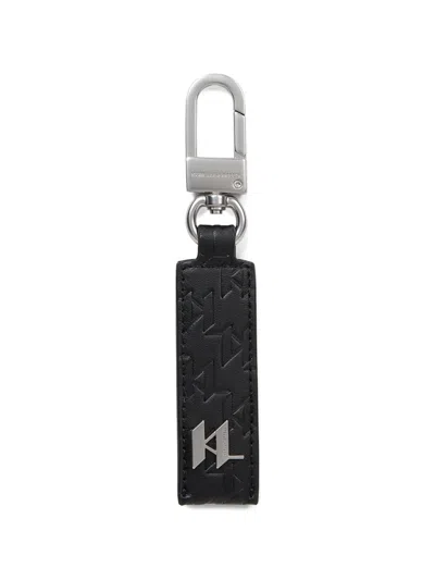 Karl Lagerfeld Monogram-embossed Logo-plaque Keychain In Black