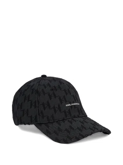 Karl Lagerfeld Monogram-jacquard Cap In Black