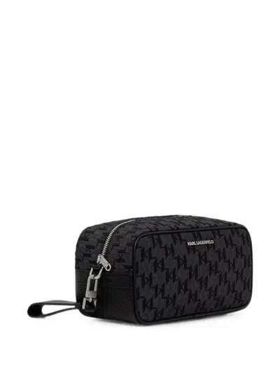 Karl Lagerfeld Monogram-jacquard Wash Bag In Black