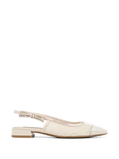 Karl Lagerfeld Monogram-lace Slingback Pumps In Neutral