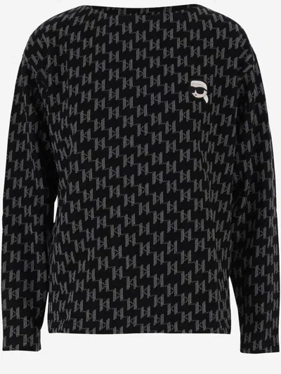 Karl Lagerfeld Monogrammed Cotton Sweatshirt In Black
