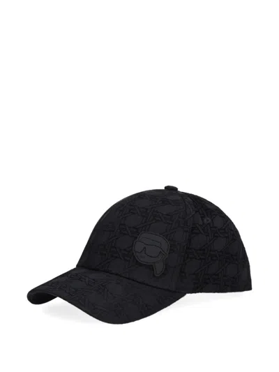 Karl Lagerfeld Monogram-pattern Logo-patch Cap In Black