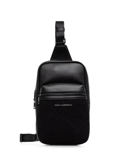 Karl Lagerfeld Monogram-pattern Logo-plaque Backpack In Black