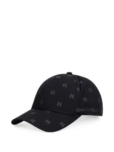 Karl Lagerfeld Monogram-print Cotton Baseball Cap In Black