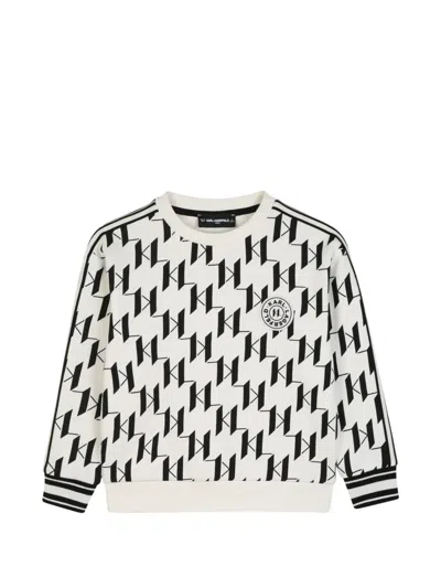 Karl Lagerfeld Kids' Monogram-print Logo-patch Sweatshirt In White