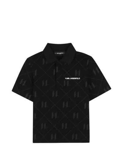 Karl Lagerfeld Kids' Monogram-print Polo Shirt In Black