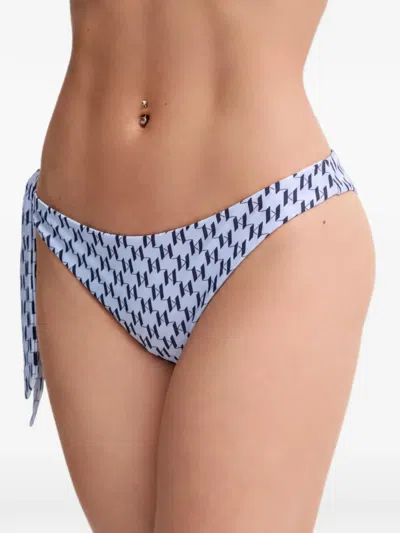Karl Lagerfeld Monogram-print Side-tie Bikini Bottoms In Blue