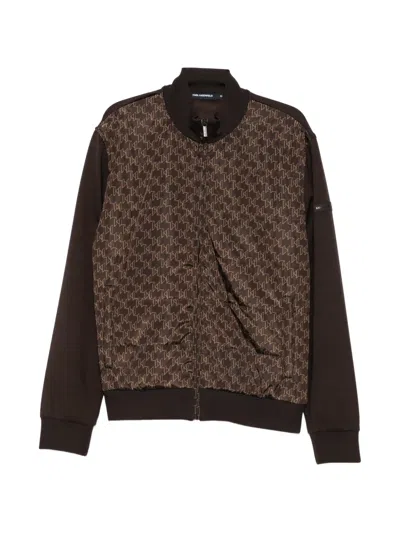 Karl Lagerfeld Monogram-print Zip-up Bomber Jacket In Brown