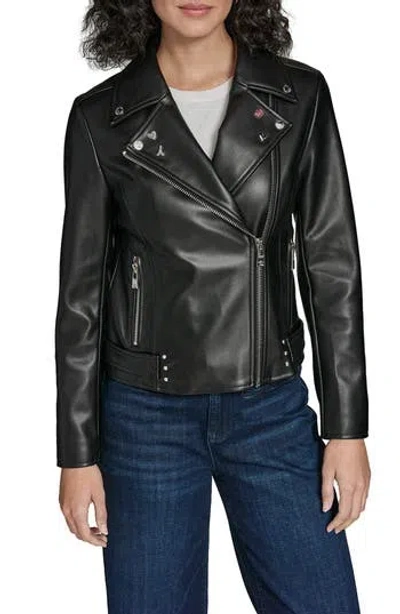 Karl Lagerfeld Moto Jacket With Charm Studs In Black