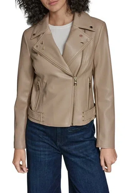 Karl Lagerfeld Moto Jacket With Charm Studs In Neutral