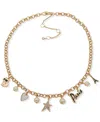 Karl Lagerfeld Multi-stone Frontal Charm Necklace In Gold