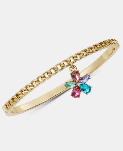 Karl Lagerfeld Multicolor Crystal Flower Charm Bangle Bracelet