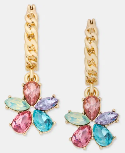 Karl Lagerfeld Multicolor Crystal Flower Charm Hoop Earrings In Gold